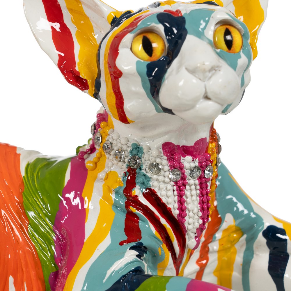 FIGURA GATO MULTICOLOR RESINA DECORACIÓN 33,50 X 15,50 X 15