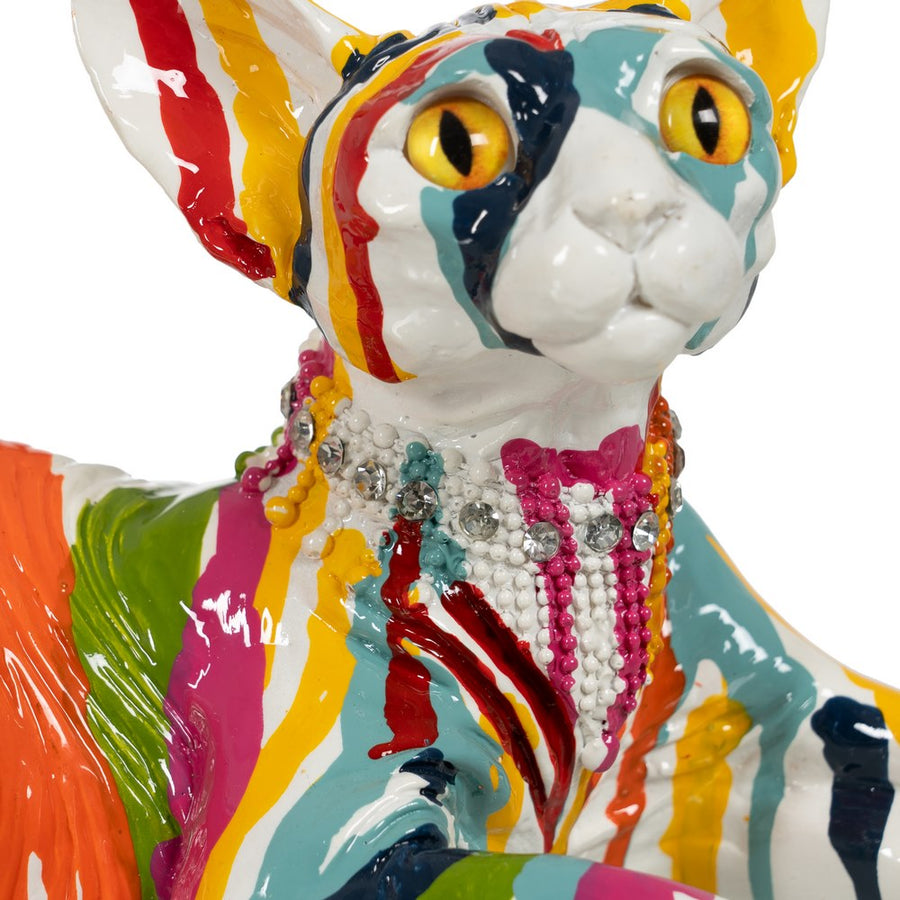 FIGURA GATO MULTICOLOR RESINA DECORACIÓN 33,50 X 15,50 X 15