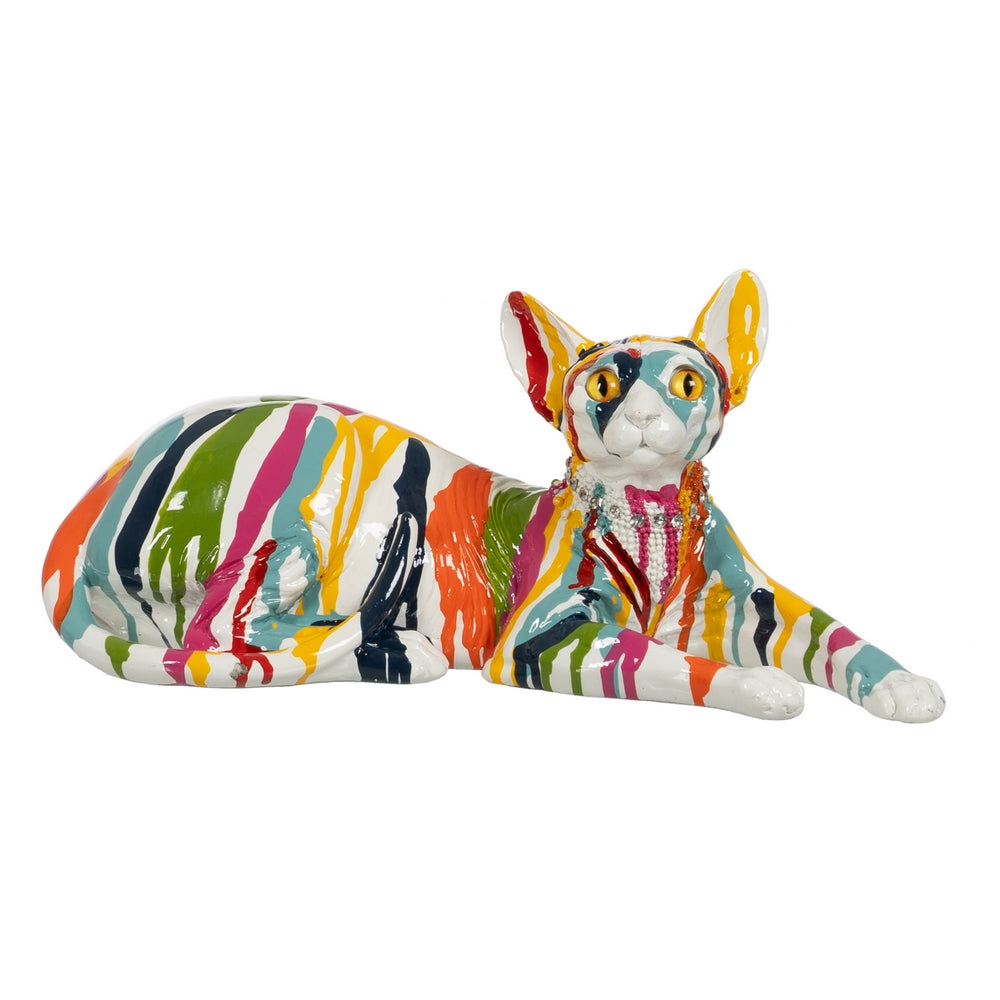 FIGURA GATO MULTICOLOR RESINA DECORACIÓN 33,50 X 15,50 X 15