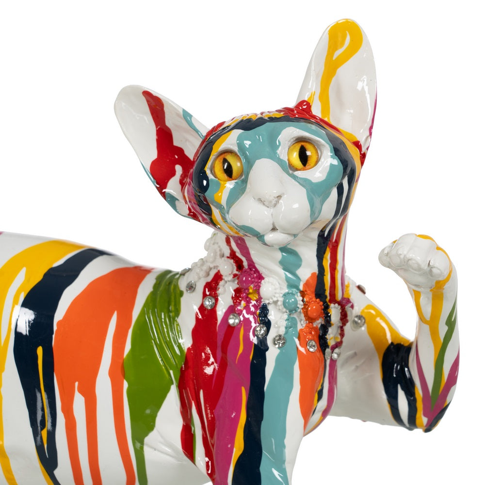 FIGURA GATO MULTICOLOR RESINA DECORACIÓN 32 X 13 X 28,50 CM