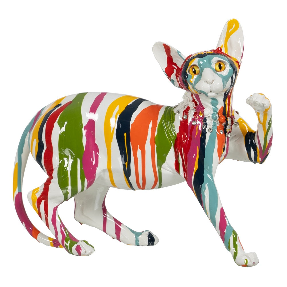FIGURA GATO MULTICOLOR RESINA DECORACI�N 32 X 13 X 28,50 CM