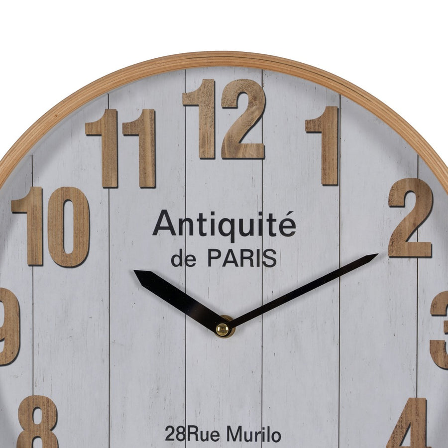 RELOJ BLANCO-NATURAL MADERA / CRISTAL 32 X 32 X 4,50 CM