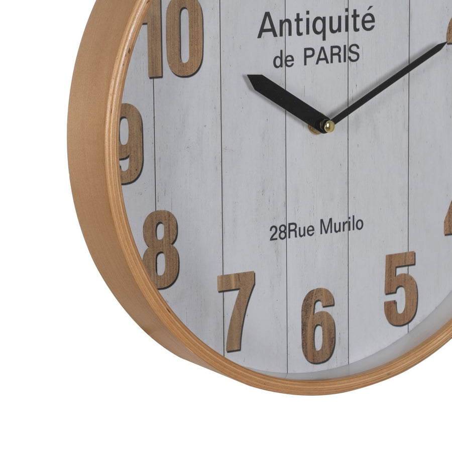 RELOJ BLANCO-NATURAL MADERA / CRISTAL 32 X 32 X 4,50 CM