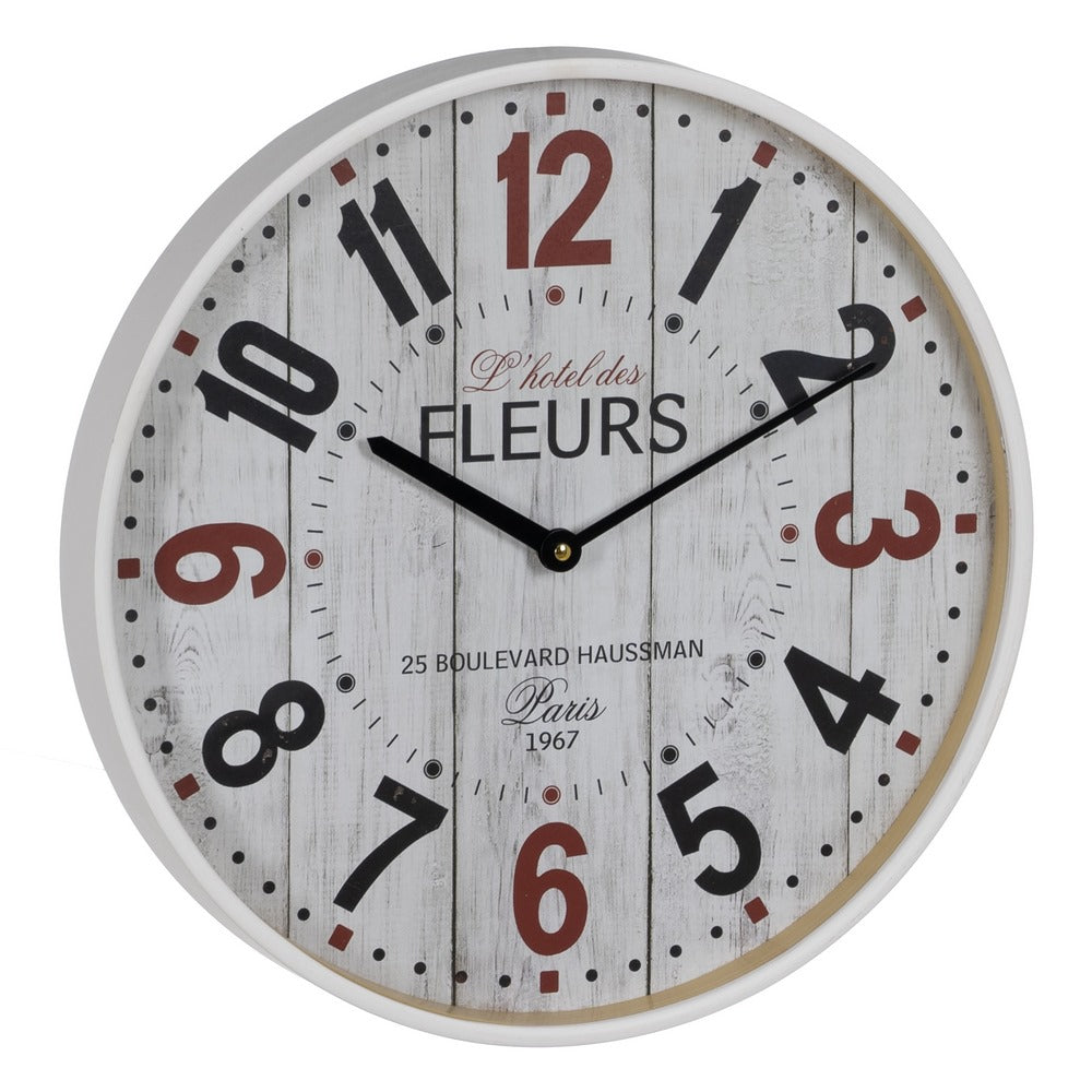 WHITE WOODEN / GLASS DECORATIVE CLOCK 40 X 40 X 4.50 CM