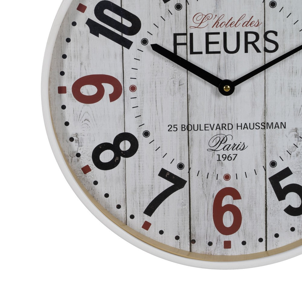 WHITE WOODEN / GLASS DECORATIVE CLOCK 40 X 40 X 4.50 CM