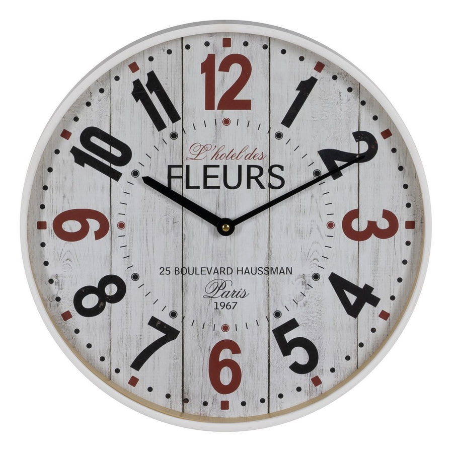 WHITE WOODEN / GLASS DECORATIVE CLOCK 40 X 40 X 4.50 CM