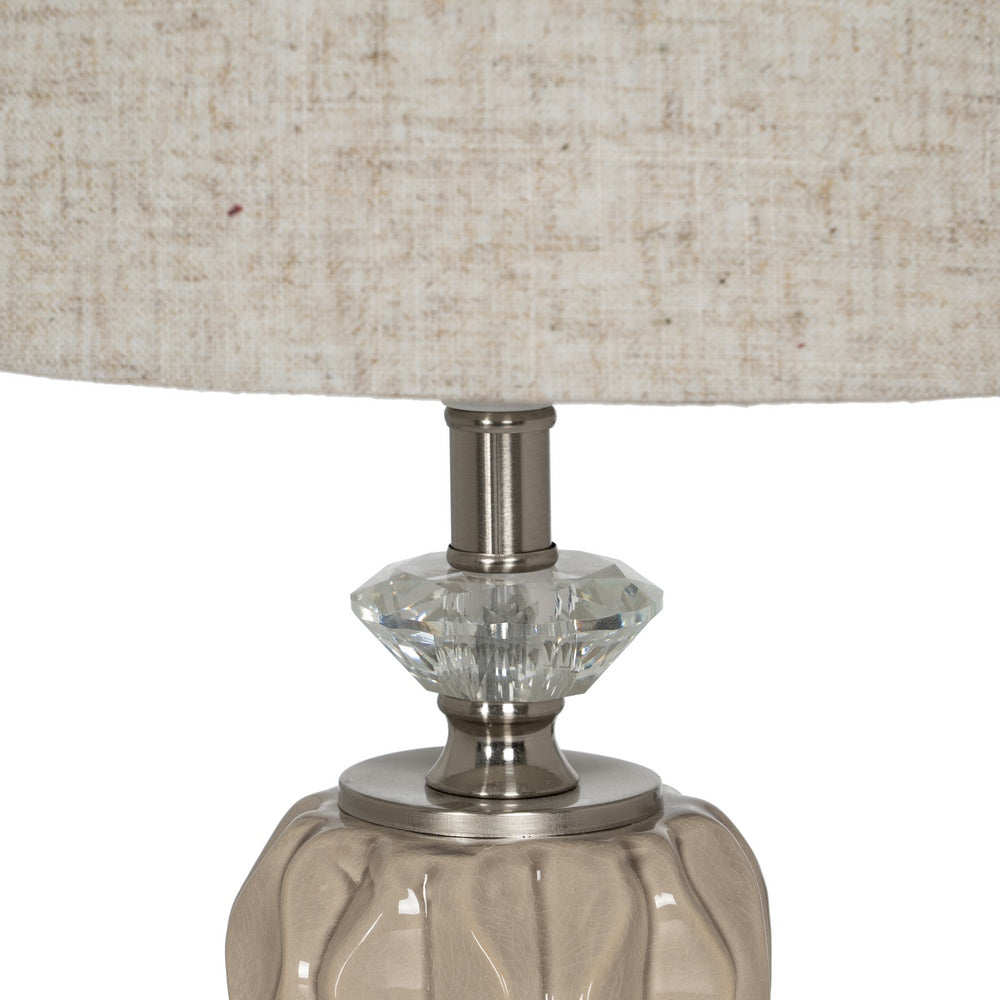 LÁMPARA MESA BEIGE-PLATA CERÁMICA-METAL 27 X 27 X 44 CM