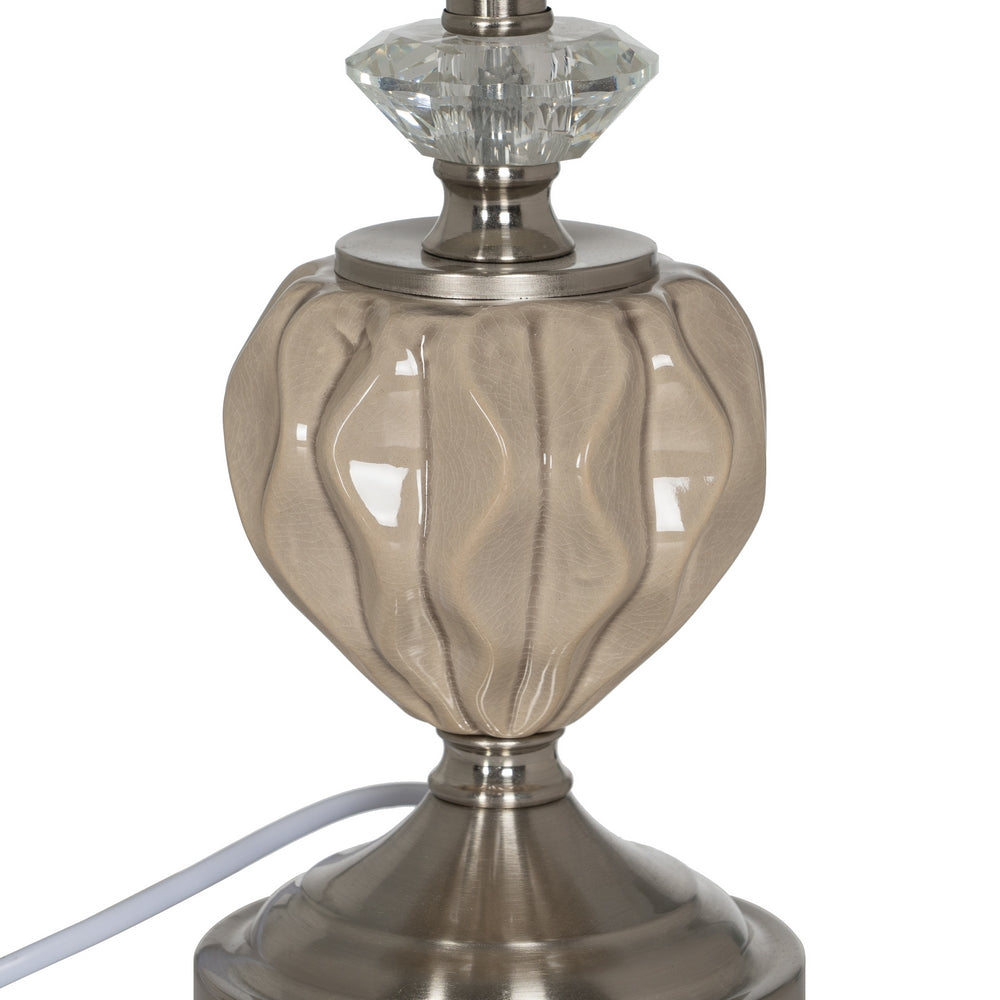 LÁMPARA MESA BEIGE-PLATA CERÁMICA-METAL 27 X 27 X 44 CM