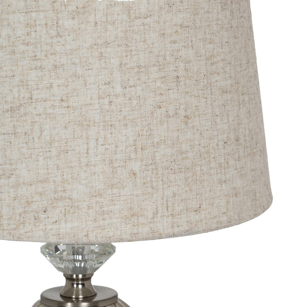 LÁMPARA MESA BEIGE-PLATA CERÁMICA-METAL 30 X 30 X 48 CM