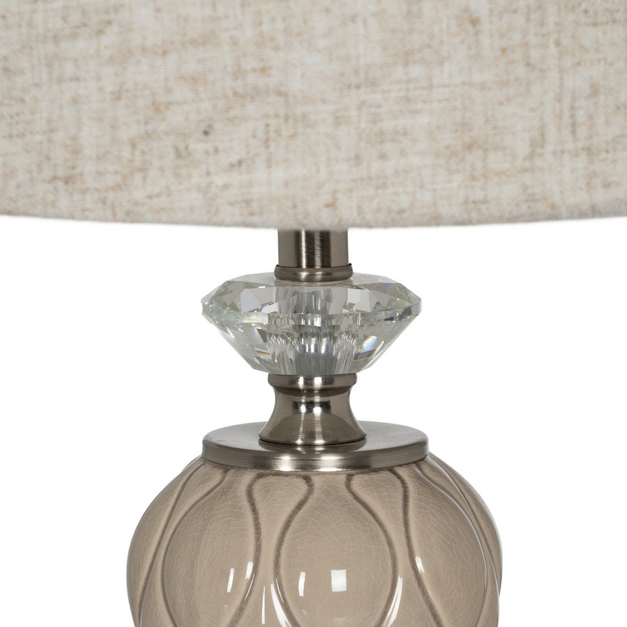 LÁMPARA MESA BEIGE-PLATA CERÁMICA-METAL 30 X 30 X 48 CM