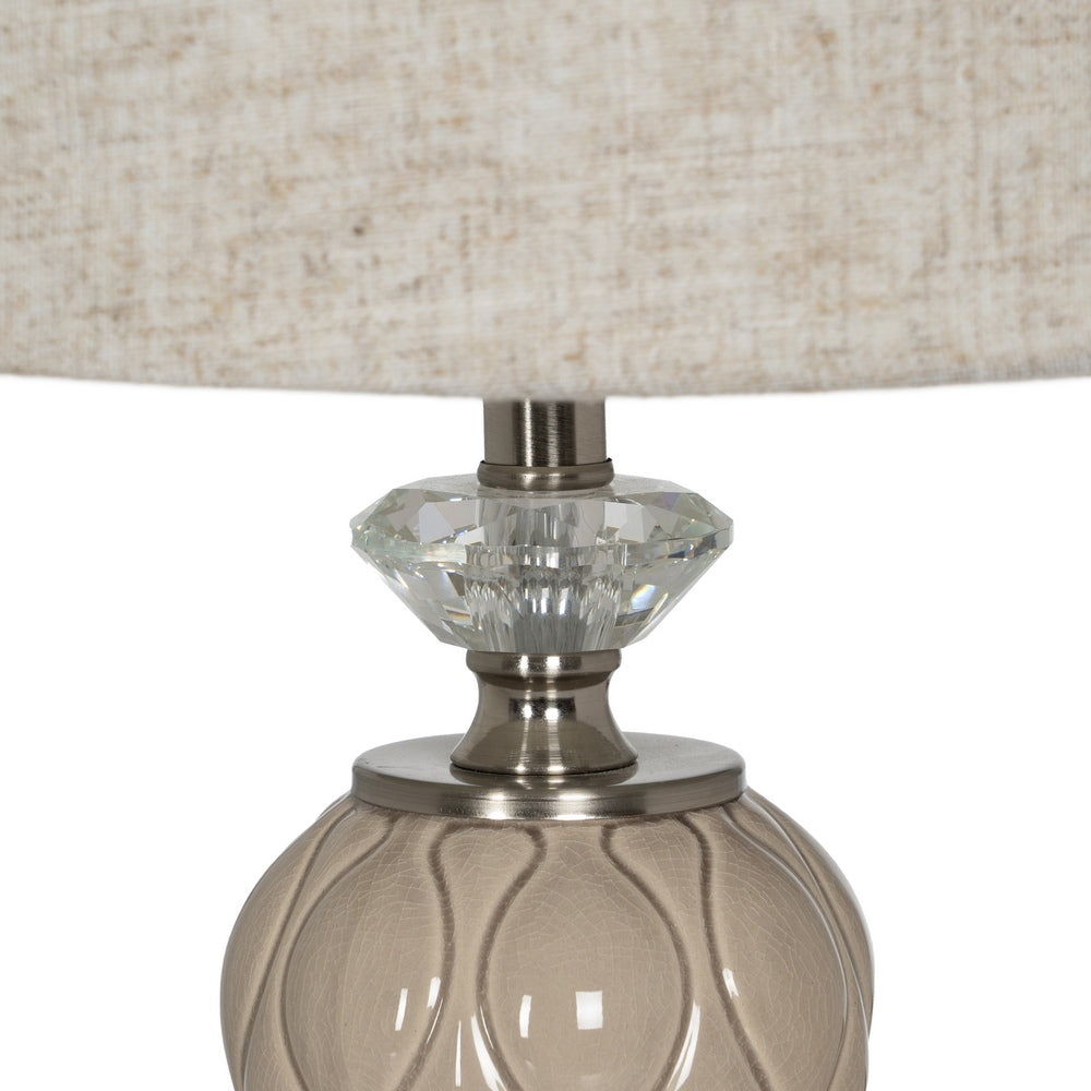LÁMPARA MESA BEIGE-PLATA CERÁMICA-METAL 30 X 30 X 48 CM