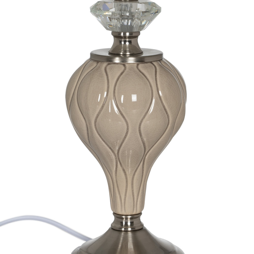 LÁMPARA MESA BEIGE-PLATA CERÁMICA-METAL 30 X 30 X 48 CM
