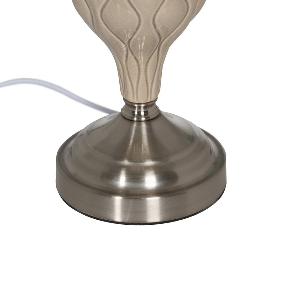 LÁMPARA MESA BEIGE-PLATA CERÁMICA-METAL 30 X 30 X 48 CM