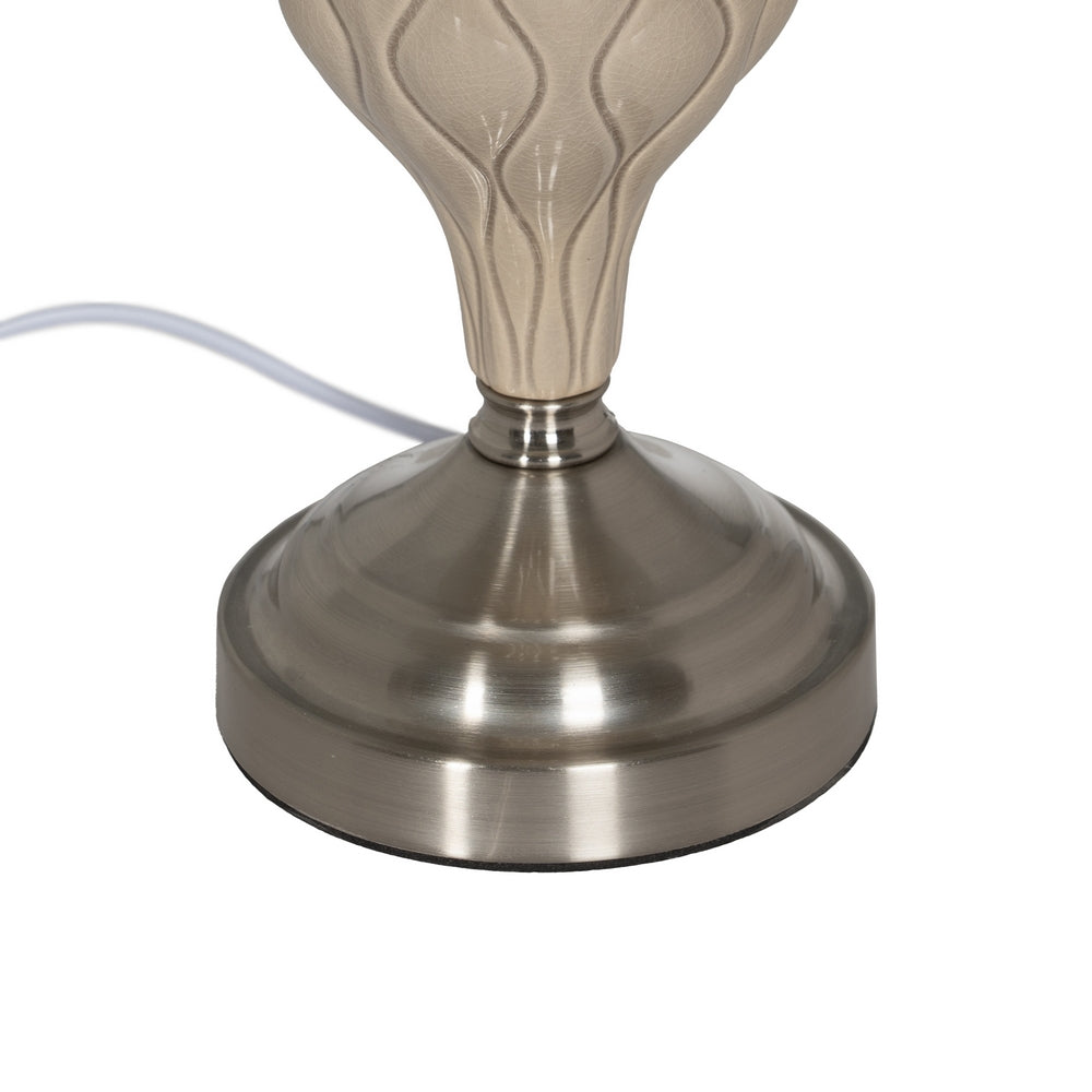 LÁMPARA MESA BEIGE-PLATA CERÁMICA-METAL 30 X 30 X 48 CM