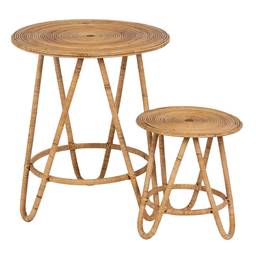 S/2 MESA AUXILIAR NATURAL RATÁN SALÓN 60 X 60 X 39 CM
