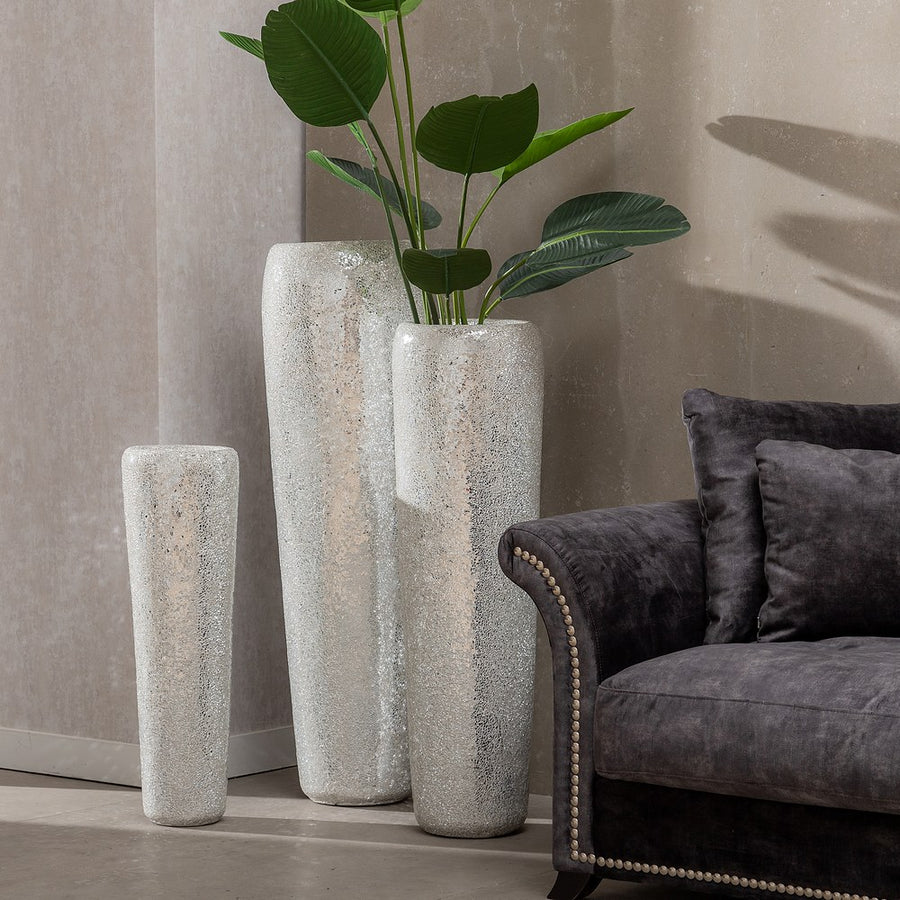 JARRÓN BLANCO FIBRA DE VIDRIO DECORACIÓN 25 X 25 X 82 CM