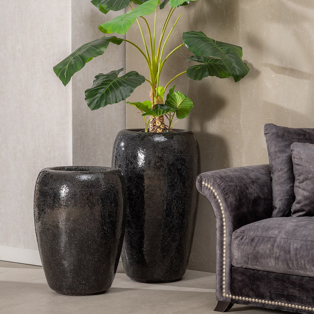 JARRÓN NEGRO FIBRA DE VIDRIO DECORACIÓN 46 X 46 X 70,50 CM