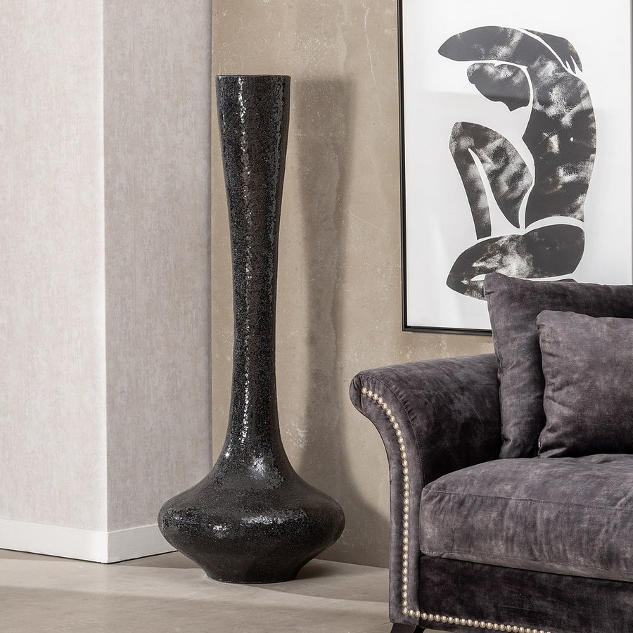JARRÓN NEGRO FIBRA DE VIDRIO DECORACIÓN 54 X 54 X 154 CM