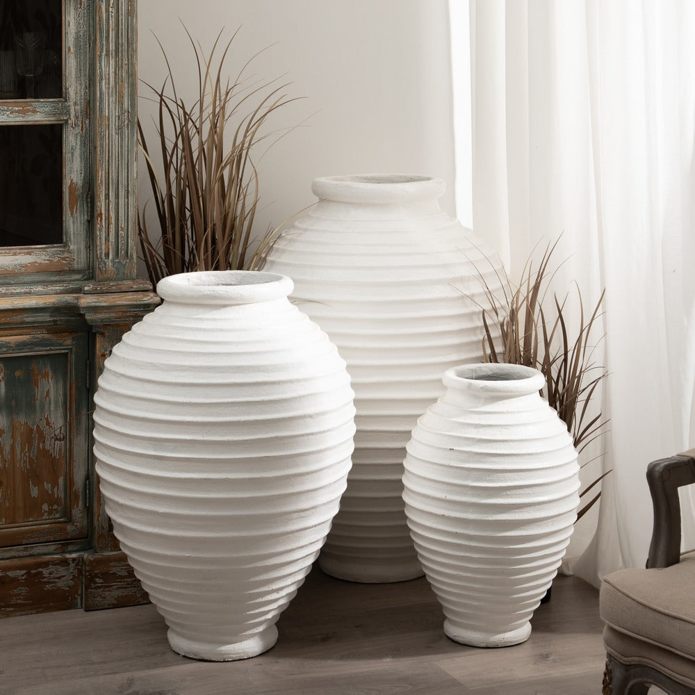 WHITE FIBER CEMENT VASE 72 X 72 X 100 CM
