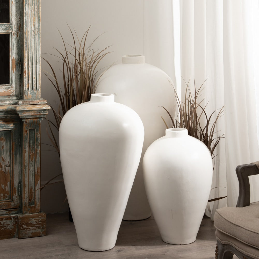 JARRÓN BLANCO TERRACOTA DECORACIÓN 51 X 51 X 100 CM
