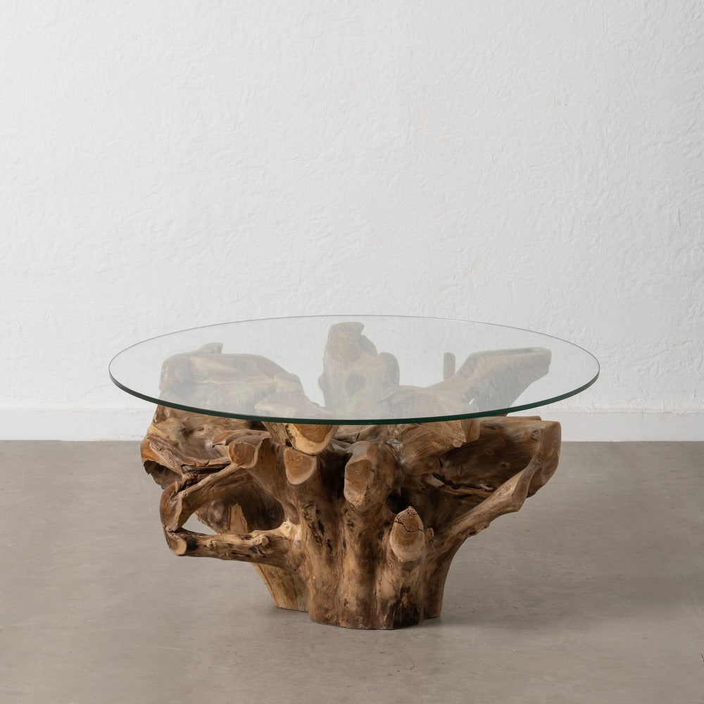 MESA CENTRO NATURAL MADERA / CRISTAL 90 X 90 X 45 CM