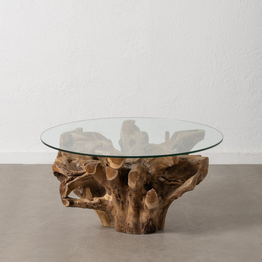 MESA CENTRO NATURAL MADERA / CRISTAL 90 X 90 X 45 CM