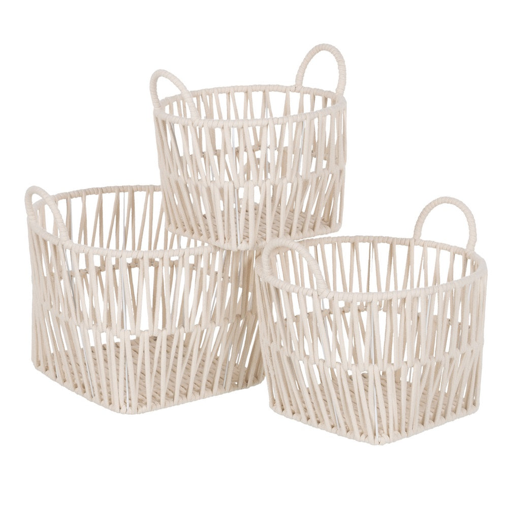 S/3 CESTOS BLANCO ALGODÓN DECORACIÓN 38 X 38 X 32 CM