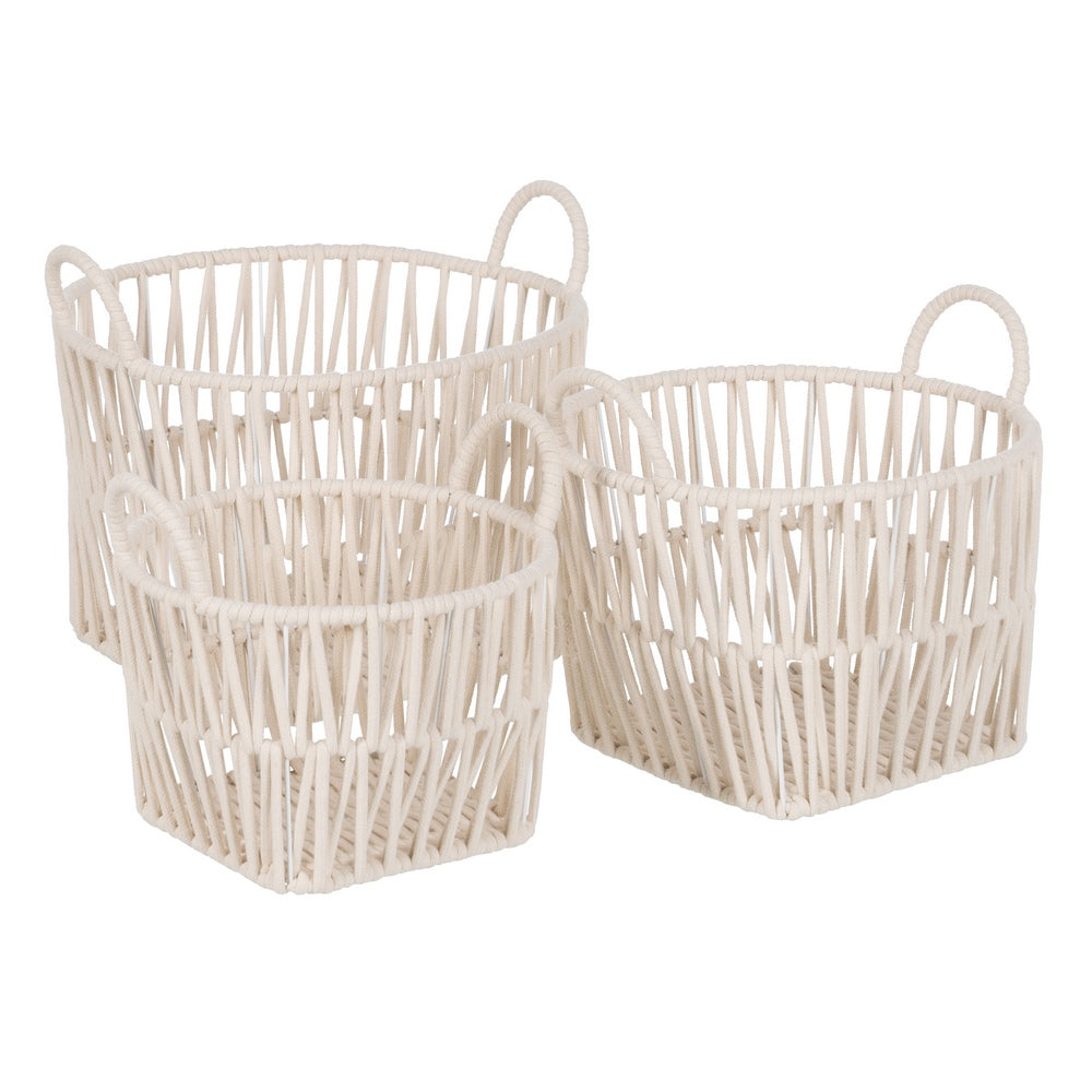 S/3 CESTOS BLANCO ALGODÓN DECORACIÓN 38 X 38 X 32 CM