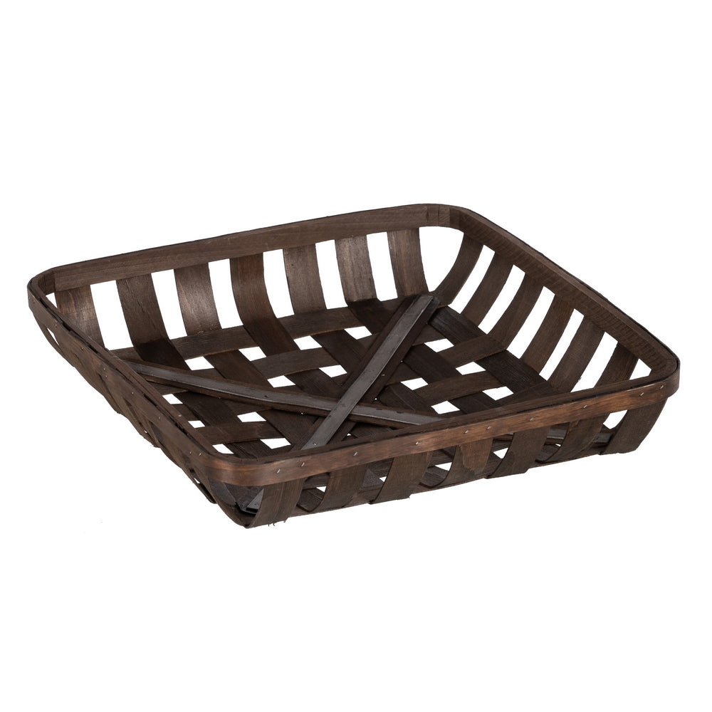 SET OF 3 BROWN WOOD DECORATIVE BASKETS 52 X 52 X 11.50 CM