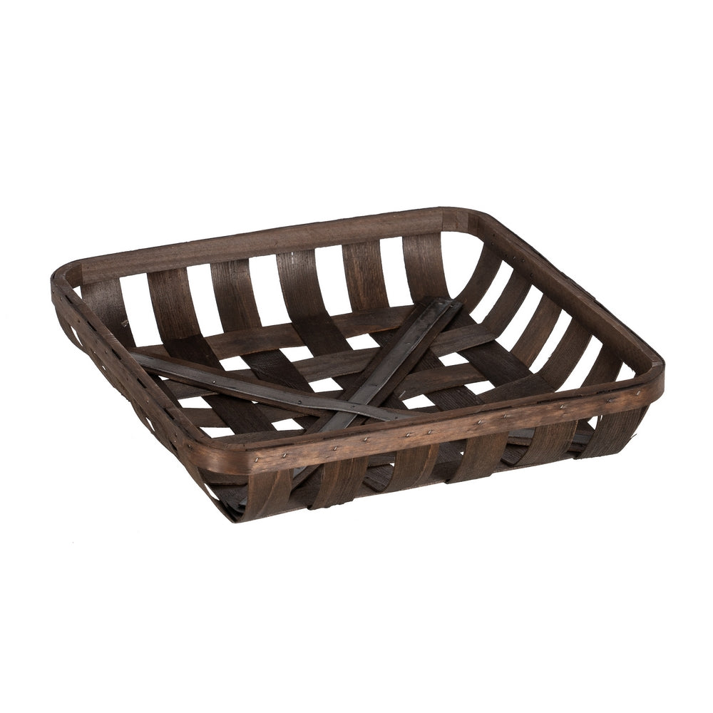 SET OF 3 BROWN WOOD DECORATIVE BASKETS 52 X 52 X 11.50 CM
