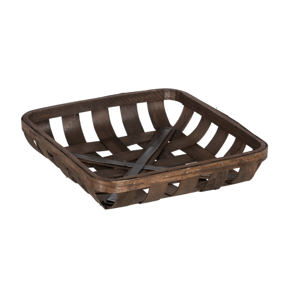 SET OF 3 BROWN WOOD DECORATIVE BASKETS 52 X 52 X 11.50 CM