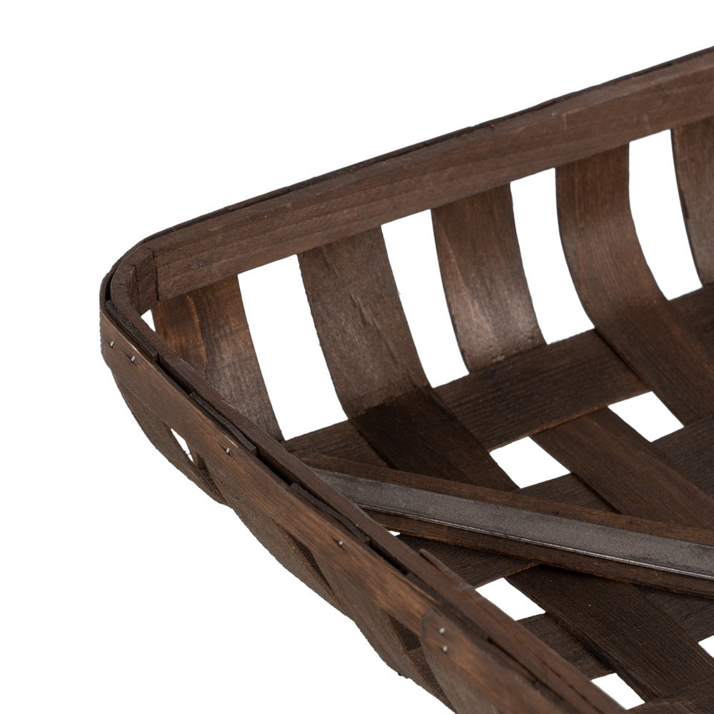 SET OF 3 BROWN WOOD DECORATIVE BASKETS 52 X 52 X 11.50 CM