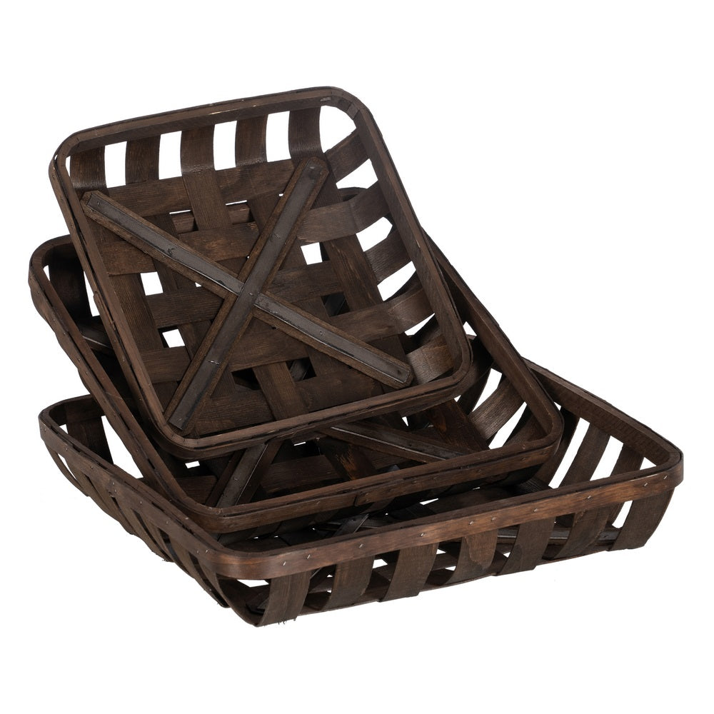 S/3 CESTAS MARR�N MADERA DECORACI�N 52 X 52 X 11,50 CM