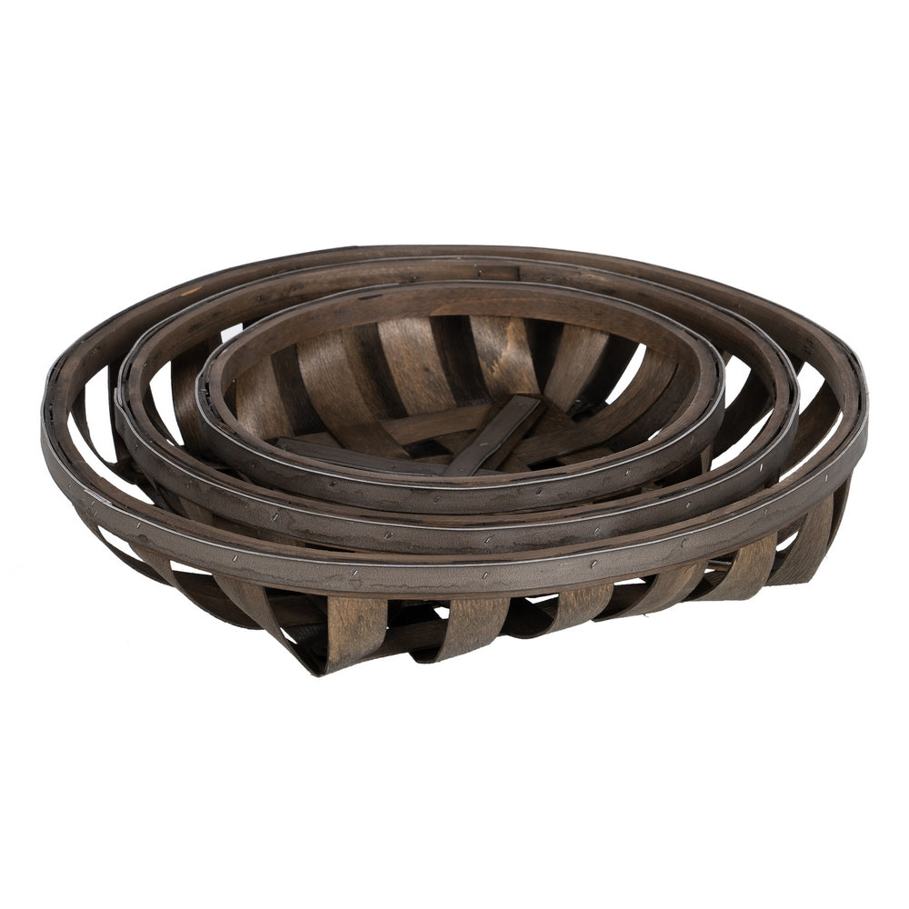 SET OF 3 BROWN WOOD DECORATIVE BASKETS 51 X 51 X 9 CM