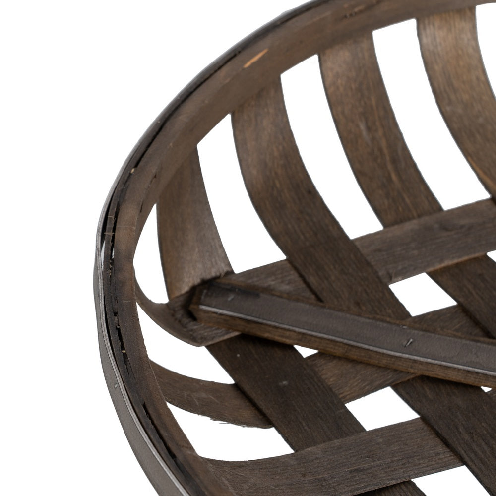 SET OF 3 BROWN WOOD DECORATIVE BASKETS 51 X 51 X 9 CM
