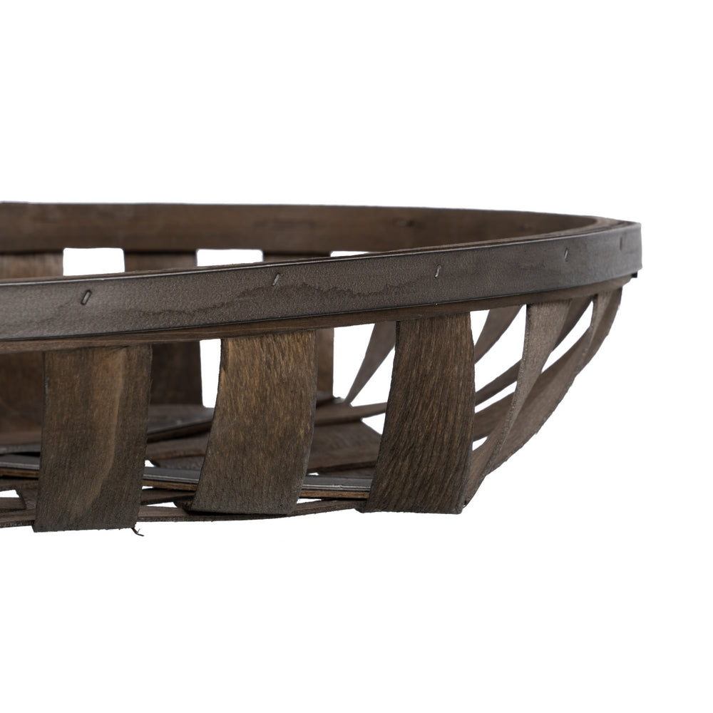 SET OF 3 BROWN WOOD DECORATIVE BASKETS 51 X 51 X 9 CM