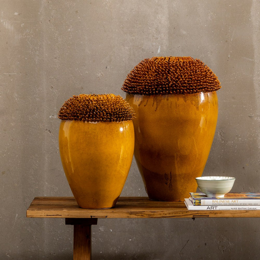 MUSTARD CERAMIC VASE DECORATION 39.50 X 39.50 X 60 CM