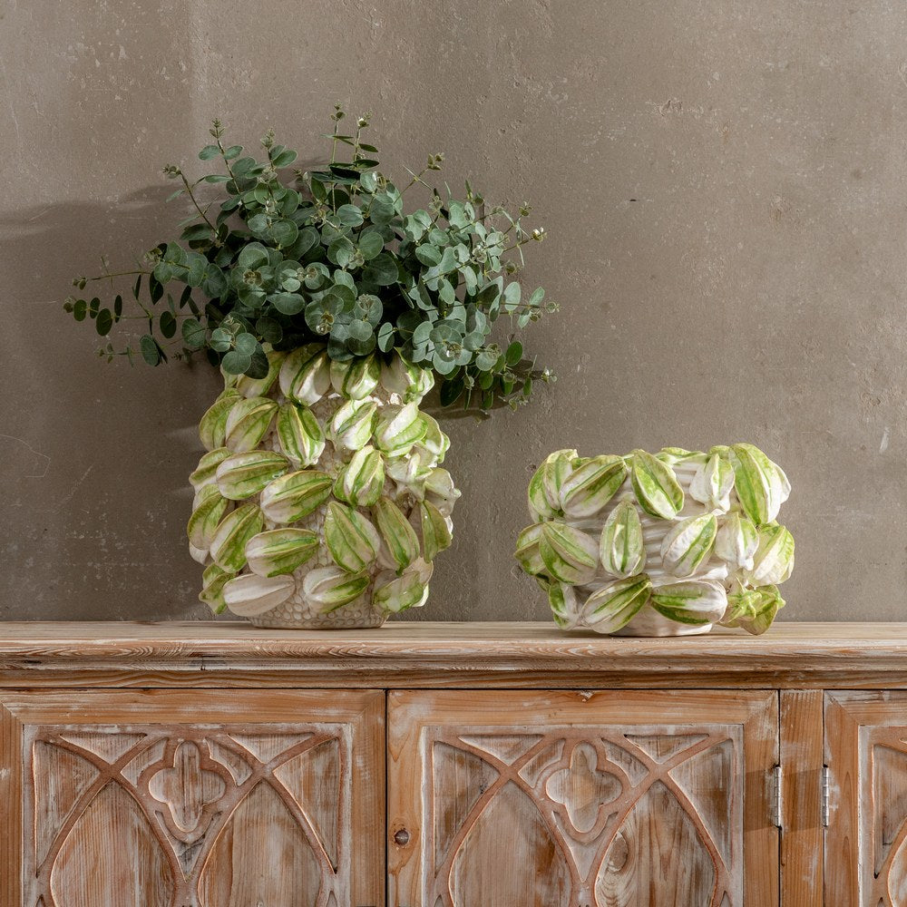 JARRÓN VERDE-BLANCO CERÁMICA DECORACIÓN 32 X 31,50 X 36,50 C
