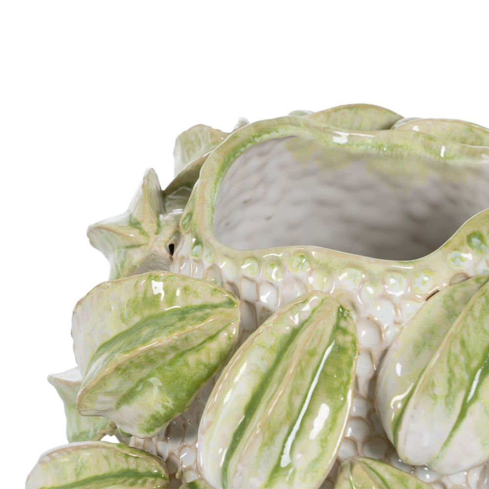 JARRÓN VERDE-BLANCO CERÁMICA DECORACIÓN 32 X 31,50 X 36,50 C