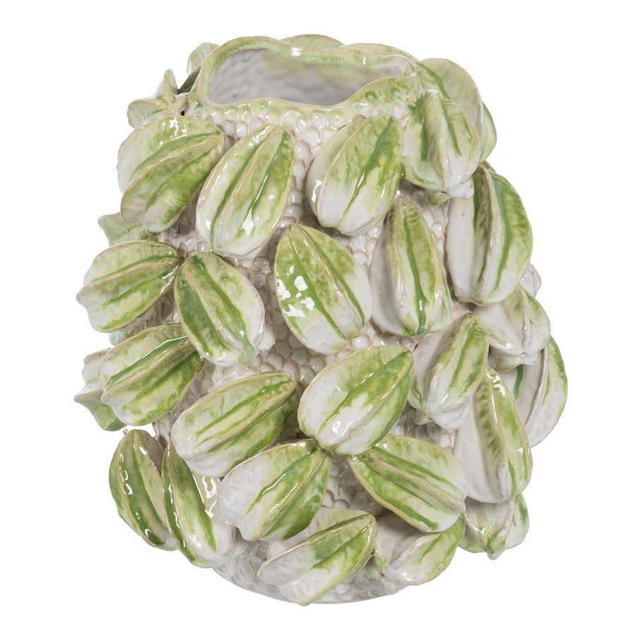 JARRÓN VERDE-BLANCO CERÁMICA DECORACIÓN 32 X 31,50 X 36,50 C