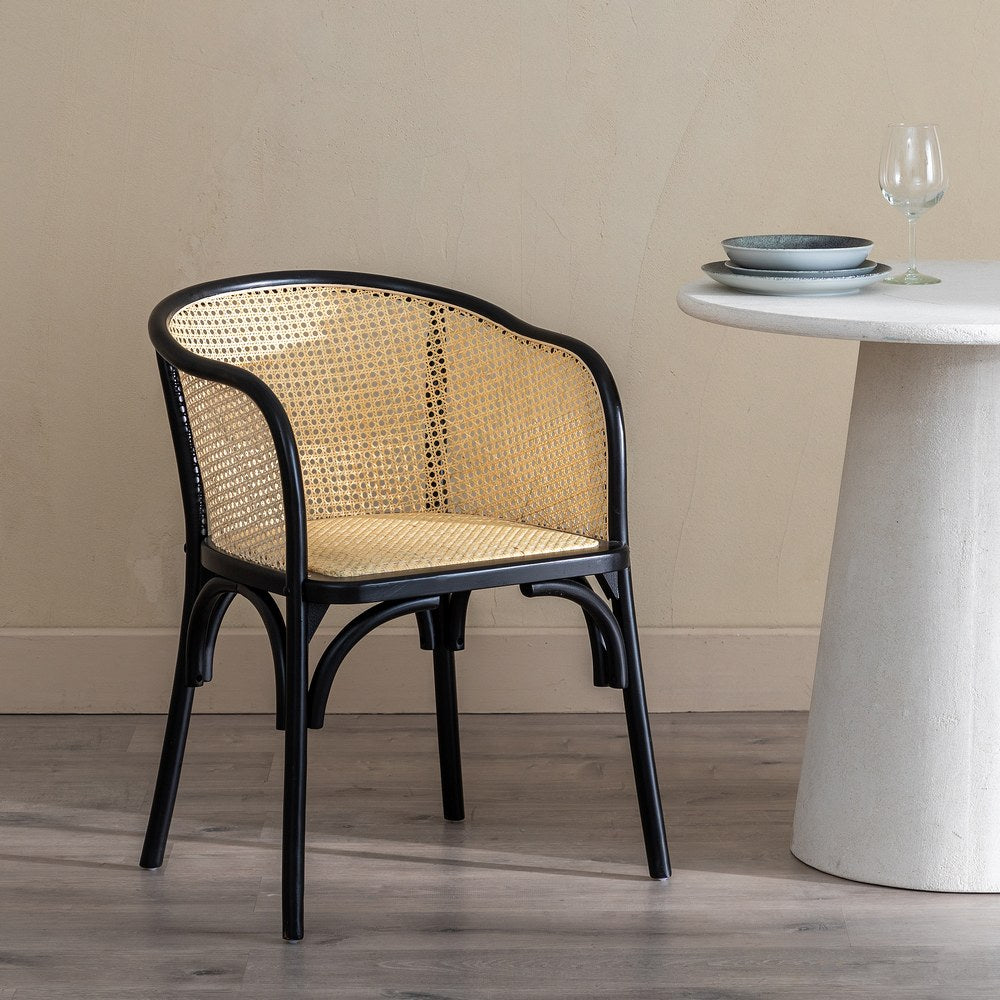 CHAIR BLACK-NATURAL WOOD-RATTAN 56 X 58 X 77 CM