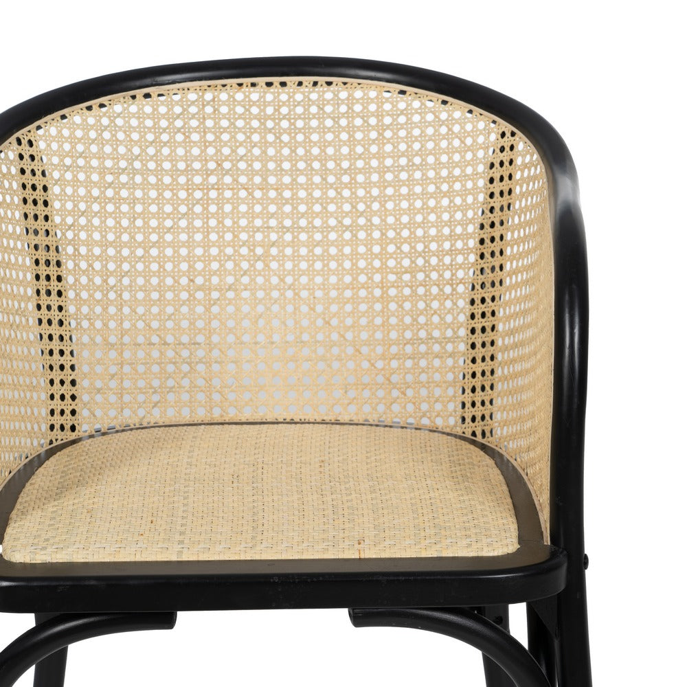CHAIR BLACK-NATURAL WOOD-RATTAN 56 X 58 X 77 CM