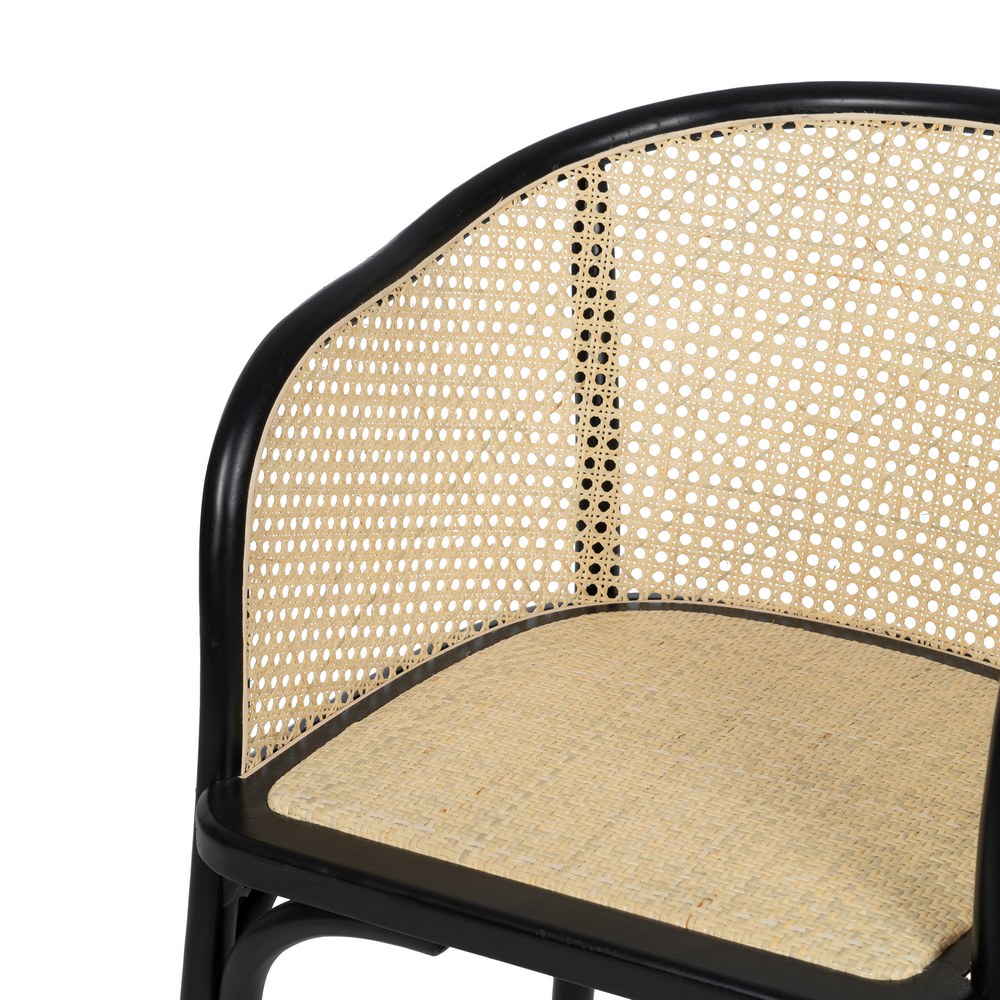 CHAIR BLACK-NATURAL WOOD-RATTAN 56 X 58 X 77 CM