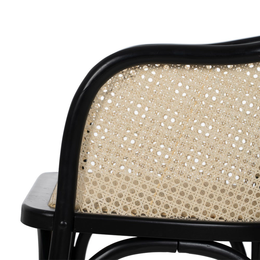 CHAIR BLACK-NATURAL WOOD-RATTAN 56 X 58 X 77 CM