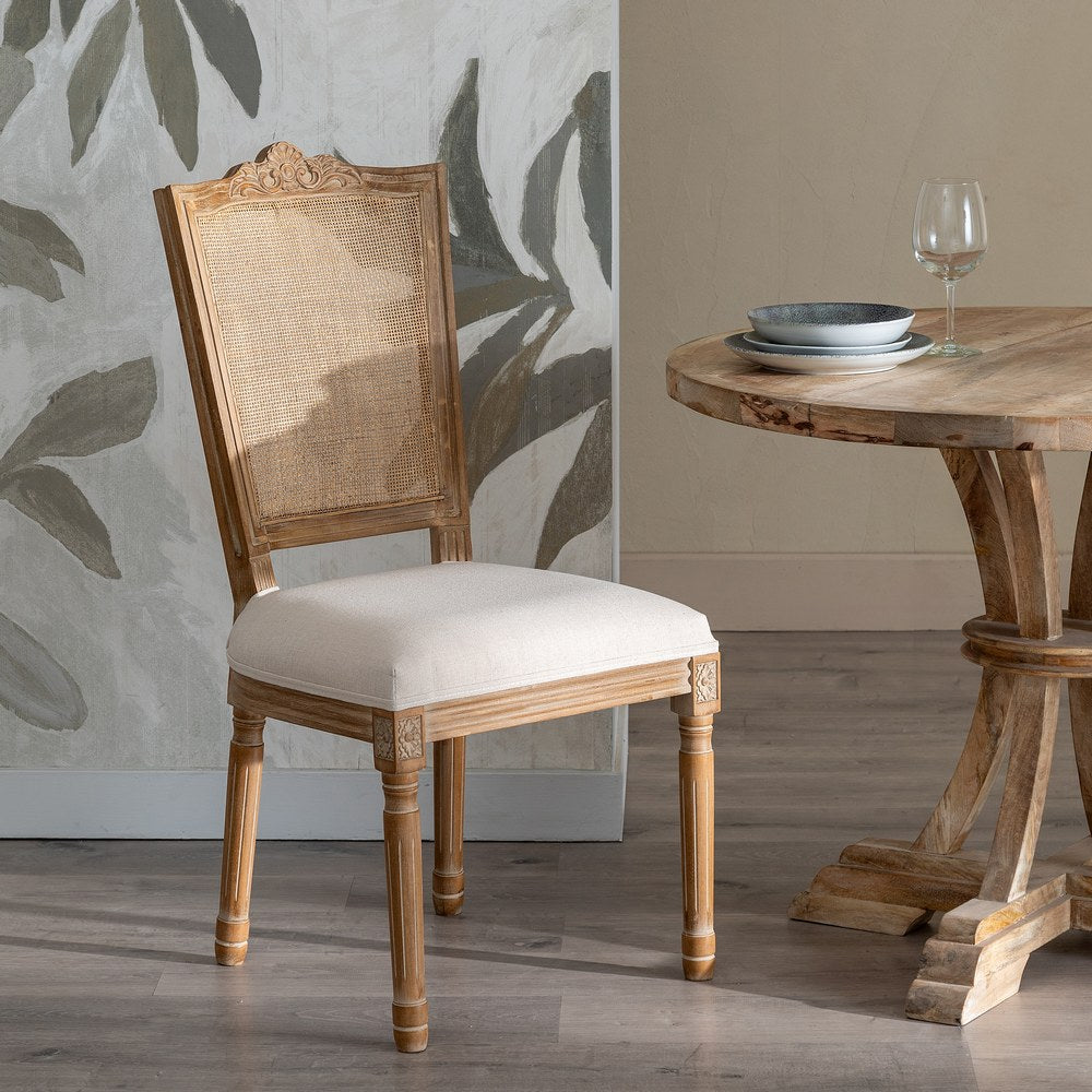 SILLA NATURAL-BLANCO MADERA-RATÁN SALÓN 44 X 48 X 98 CM