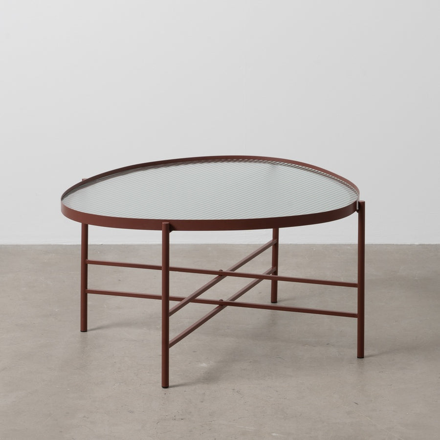 MESA CENTRO TEJA METAL-CRISTAL 78 X 68 X 37 CM