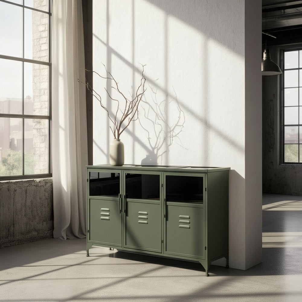 APARADOR VERDE MENTA METAL-CRISTAL 120 X 35 X 76 CM