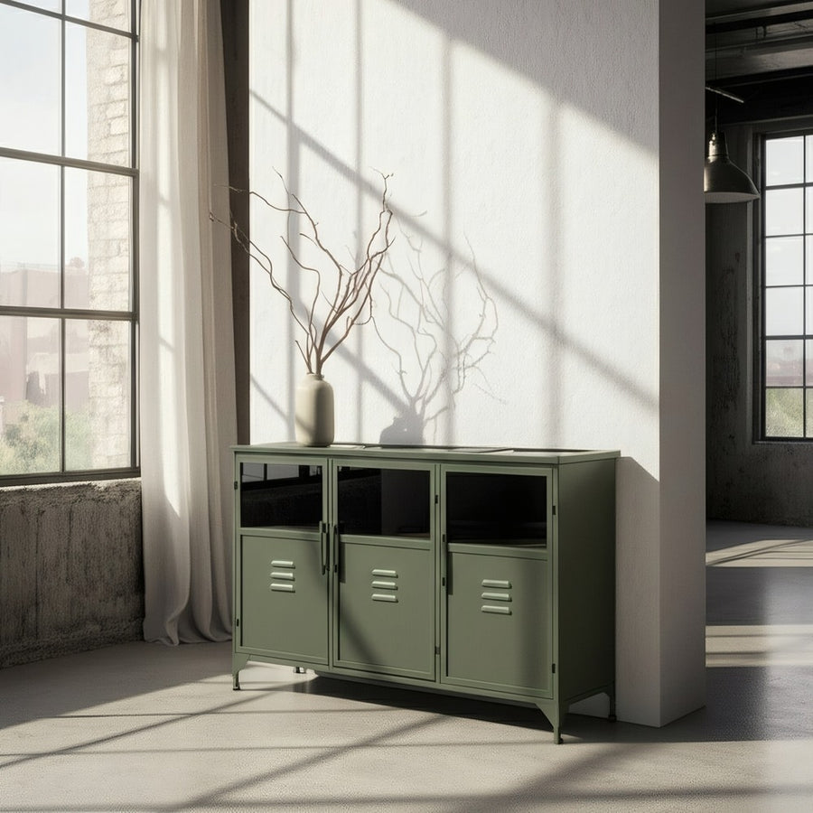 APARADOR VERDE MENTA METAL-CRISTAL 120 X 35 X 76 CM