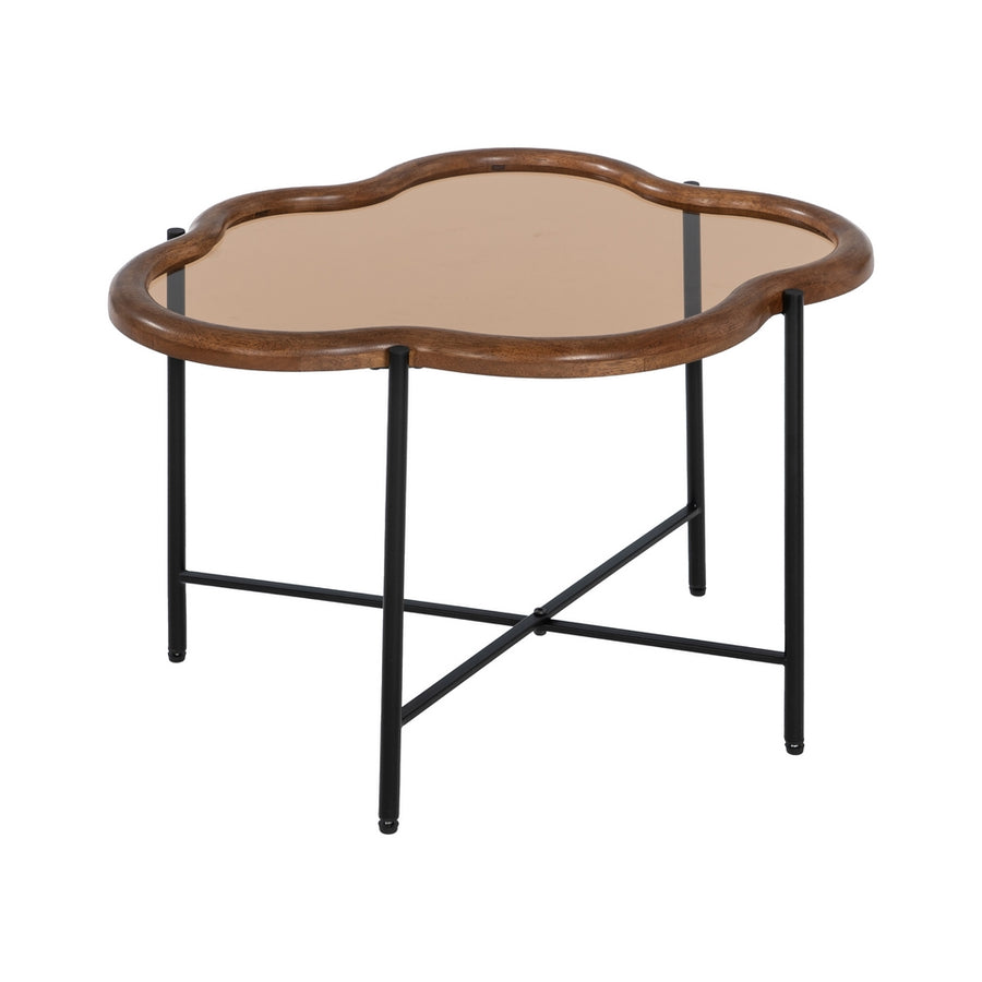 S/2 MESA CENTRO NATURAL MADERA / CRISTAL 89 X 50 X 40 CM