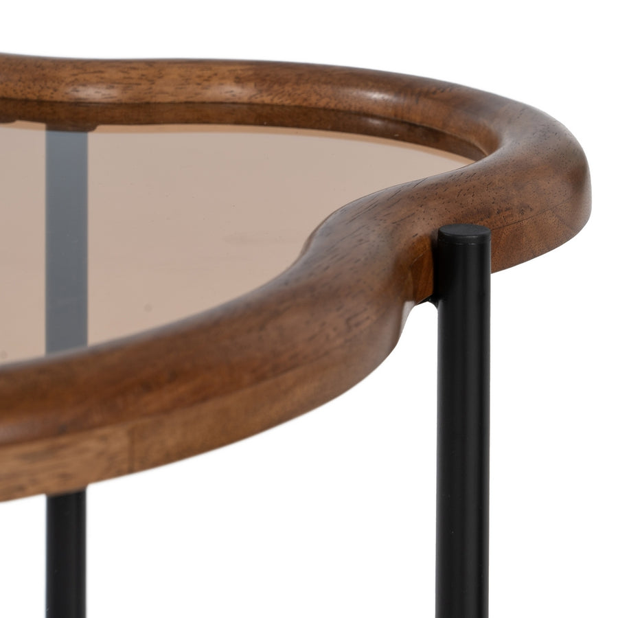 S/2 MESA CENTRO NATURAL MADERA / CRISTAL 89 X 50 X 40 CM